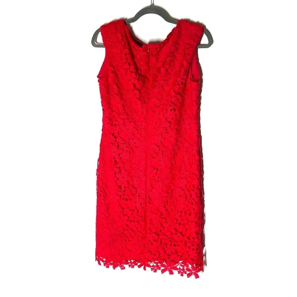Lauren Ralph Lauren Red Floral Lace Sleeveless Sheath Dress Size 12 - Picture 8 of 8